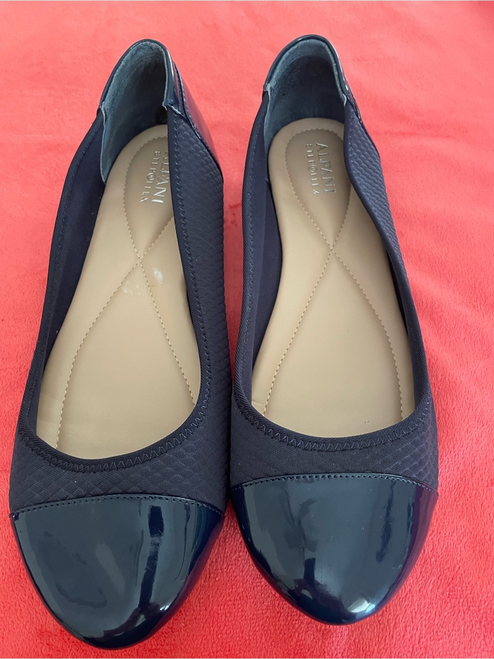 Alfani Navy Patent Cap-Toe Ballet Flats